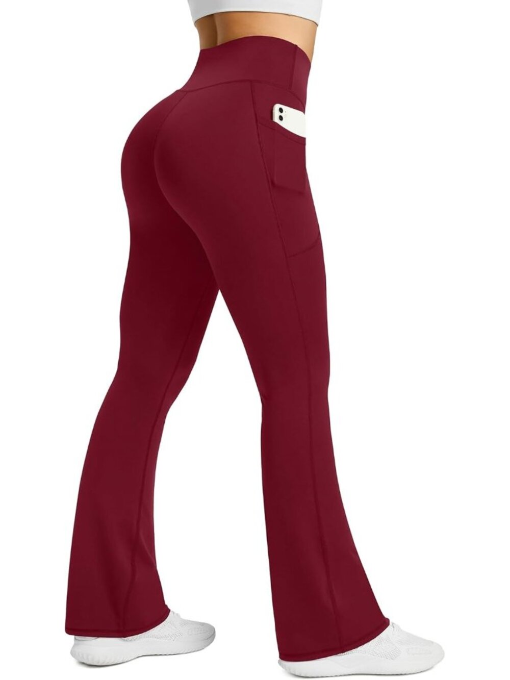 Women's Wine Red High Waisted Bell Bottom Bootcut Pull On Flared Yoga Pants